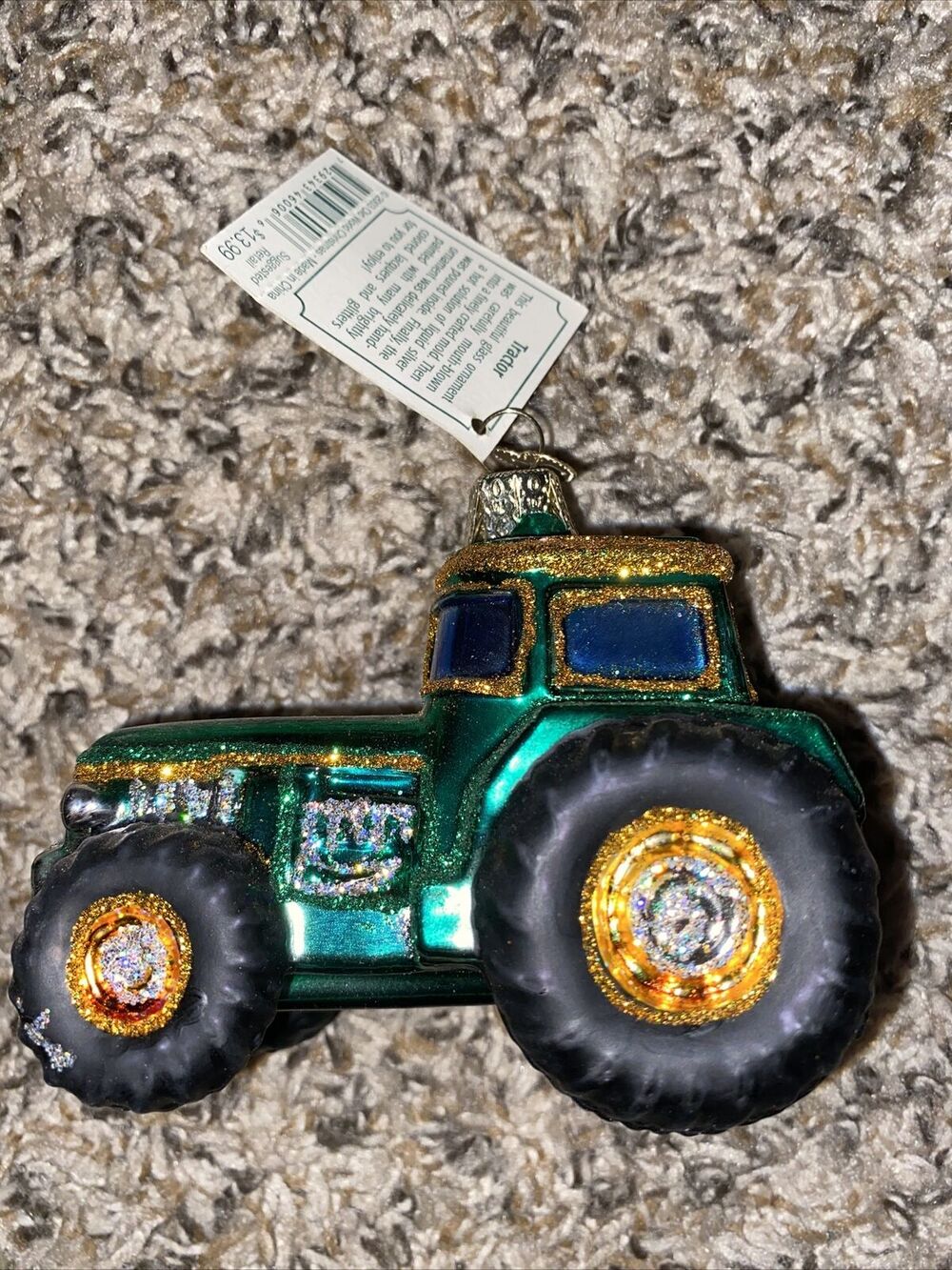 Old World Christmas Green Tractor Blown Glass Christmas Ornament 46006 NWT
